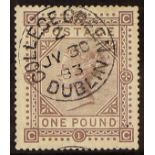 GB.QUEEN VICTORIA 1867-83 £1 brown-lilac on blued paper, SG 132, fine with College Green Dublin 1883