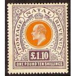 SOUTH AFRICA -COLS & REPS NATAL 1904-08 £1.10s. brown-orange and deep purple, SG 162, superb never
