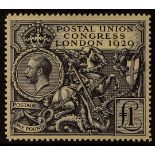 GB.GEORGE V 1929 £1 black UPU Congress, SG 438, lightly hinged mint, minor gum imperfections at