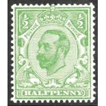 GB.GEORGE V 1912 ½d green Die 1B, white flaw after "y", SG Spec. N3f, fine never hinged mint.