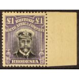 RHODESIA 1913-19 £1 black and violet Admiral, Die II, SG 243, right marginal example, never hinged