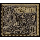 GB.GEORGE V 1929 £1 black UPU Congress, SG 438, mint with a hinge thin.