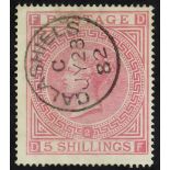 GB.QUEEN VICTORIA 1867-74 5s pale rose 'DF' (plate 2), wmk Maltese Cross, SG 127, very fine used