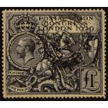 GB.GEORGE V 1929 £1 black UPU Congress, SG 438, with neat London cds.