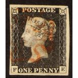 GB.PENNY BLACKS 1840 1d black, plate 3 "FE", four good to large margins and red Maltese cross,
