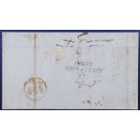 GB.PRE - STAMP 1850 COWES SHIP LETTER (ISLE OF WIGHT) in blue on entire from Bahia, Brazil to