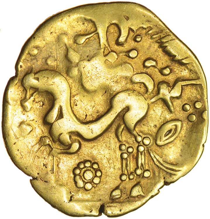 Broad Flan Left. Bellovaci. c.175-120 BC. Celtic gold stater. 25mm. 7.47g. - Image 2 of 2
