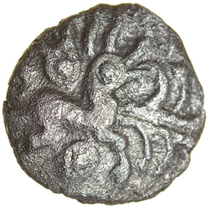 Braybrooke’s Hare. Catuvellauni. c.55-45 BC. Celtic silver half unit. 10mm. 0.50g.