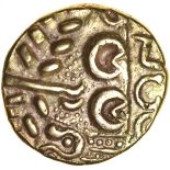 North East Coast. Right Type with Sun. Corieltauvi. c.60-50 BC. Celtic gold stater. 19mm. 5.95g.