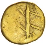 Crossed Lines with Rider. Nervii? c.115-100 BC. Celtic gold quarter stater. 12mm. 1.77g.