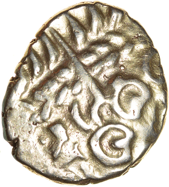 Norfolk Wolf Toothless. Talbot dies M/14. Iceni. c.55-50 BC. Celtic gold stater. 15mm. 6.10g. - Image 2 of 2