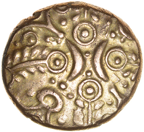 Tasciovanos Warrior. VER Type. Catuvellauni. c.20BC-AD10. Celtic gold stater. 15mm. 5.46g.