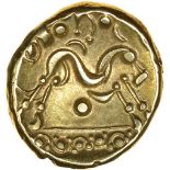Gallic War Uniface. Solid Line/Pellet Arcs. Ambiani. c.56-55 BC. Celtic gold stater. 16mm. 6.13g.