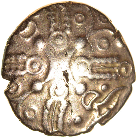 Andoco Phallic Bucranium. Sills class 1. Catuvellauni. c.20-1 BC. Celtic gold stater. 18mm. 5.43g. - Image 2 of 2