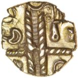 Raunds Wing. Leaves Up Ladder. Catuvellauni. c.55-45 BC. Celtic gold quarter stater. 10mm. 1.20g.