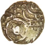 Tadley Wheel. Belgae. c.50-40 BC. Celtic gold quarter stater. 10mm. 1.24g.