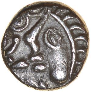 Commios Ladder Head. Lazy E Type. Regini & Atrebates. c.50-25 BC. Celtic silver unit. 10mm. 1.14g.