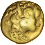 Biface. Sills G-B Ca1. Ambiani. c.90-80 BC. Celtic gold stater. 16mm. 6.59g.