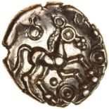 Addedomaros Flower. Catuvellauni. c.45-25 BC. Celtic gold quarter stater. 12mm. 1.35g.