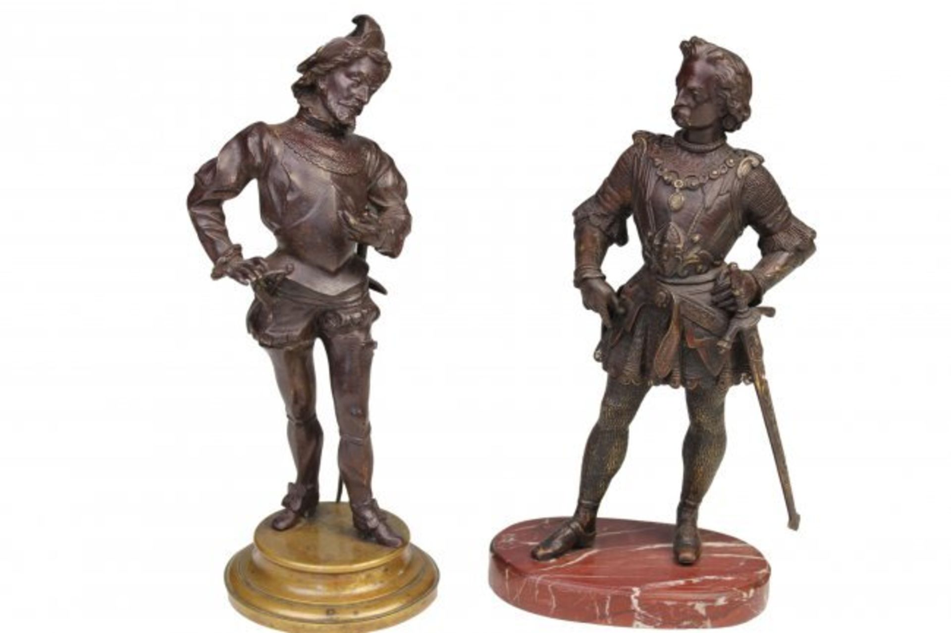 Antique bronze sculptures of two Knights