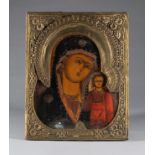 Early 19th C antique Russian wooden Icon Mother of God