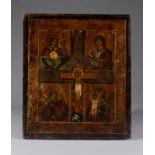 Antique 19th C Russian 4 parts Icon of Crucifixion