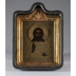 Antique 19th C Russian wooden Icon of Christ Pantocrato