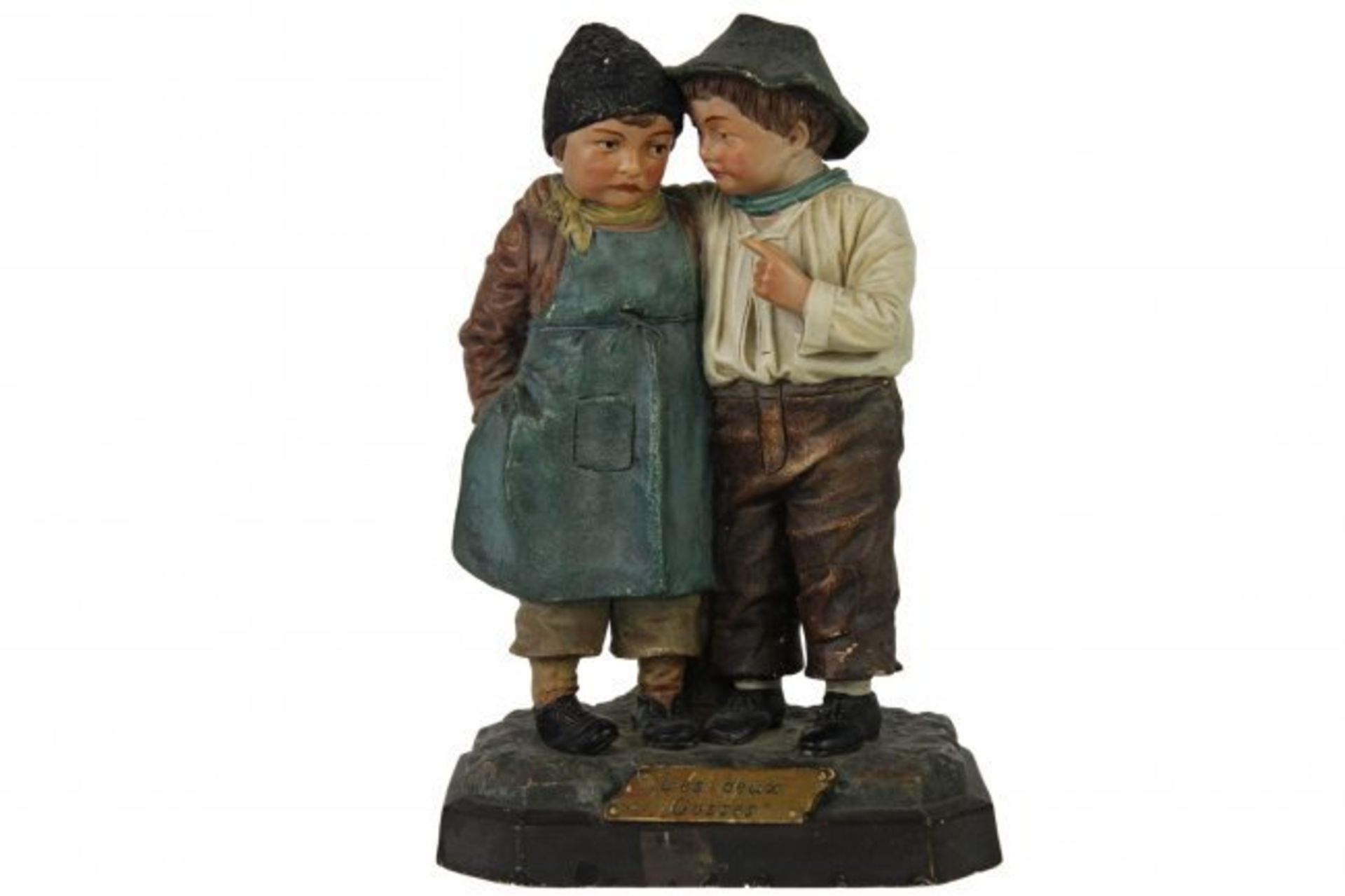 Colorful terracotta sculpture "Two children"