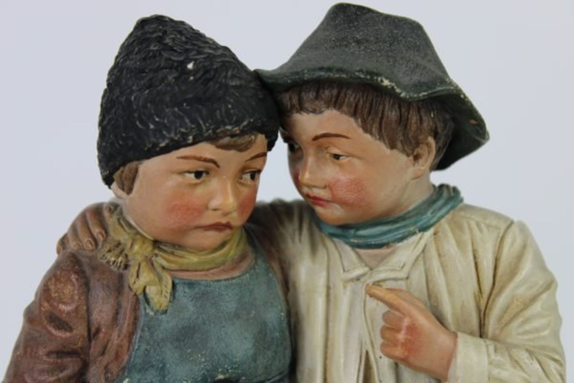 Colorful terracotta sculpture "Two children" - Image 3 of 3