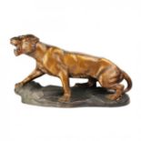 Antique terracotta sculpture "Tiger" by R. Capald