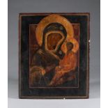 Early 19th C antique Russian wooden Icon Mother of God