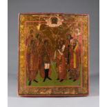 Antique 19th C Russian wooden Icon depicting six Saints