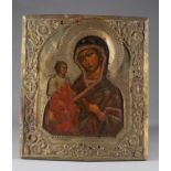 Antique 19th C Russian wooden Icon Mother of God