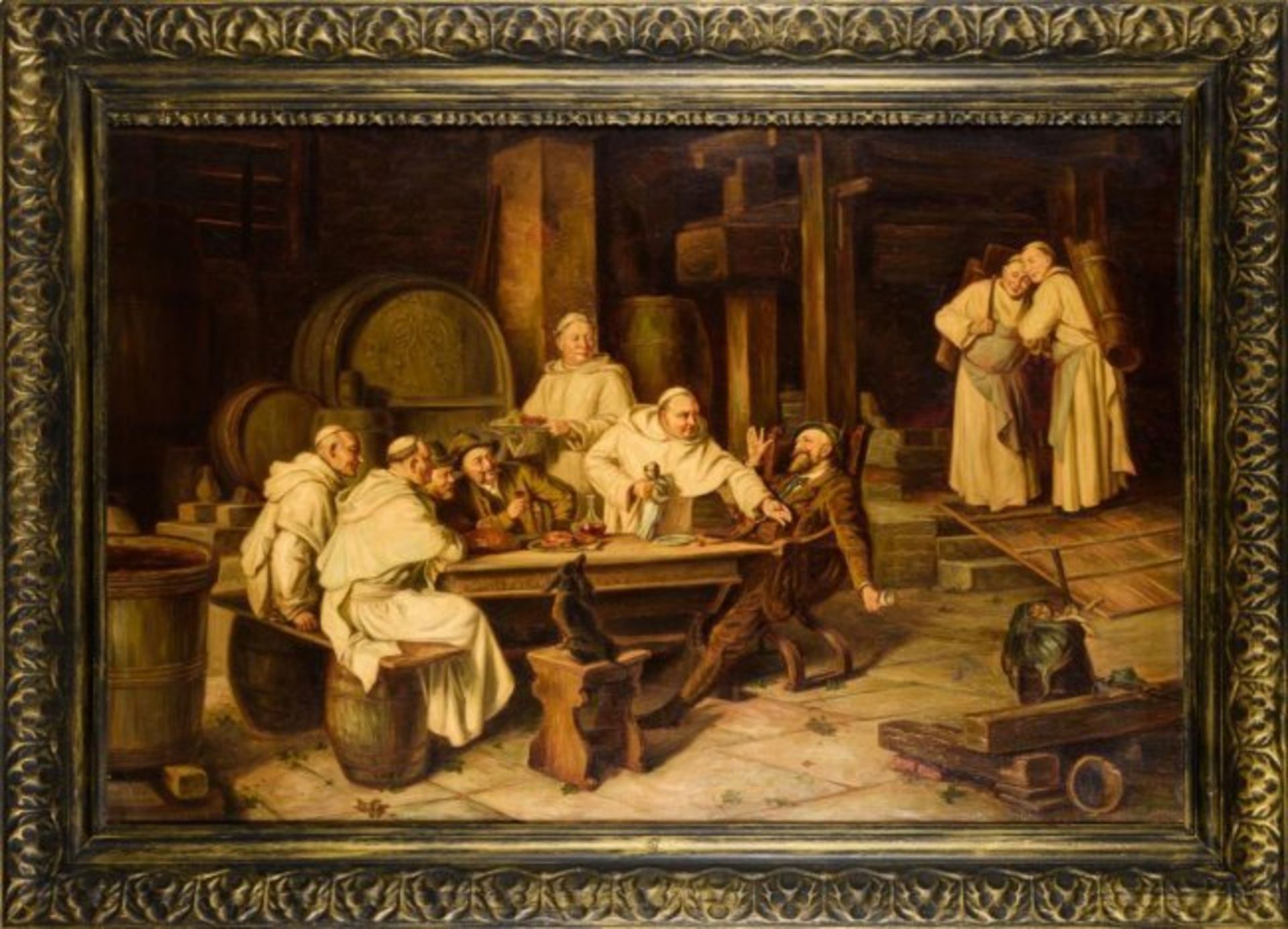 Adolf Humborg 1847-1921 Monks in the wine cellar - Image 2 of 3