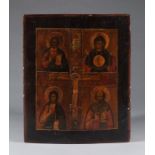 Antique 19th C Russian 4 parts Icon of Crucifixion