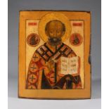 Antique 19th C Russian wooden Icon of Saint Nicholas