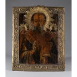 Antique 19th C Russian Icon of Saint Nikolas wonderwore