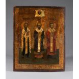 Antique 19th C Russian wooden Icon of three Saints