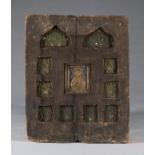 Rare antique 18th C Russian Icon with bronze enameled