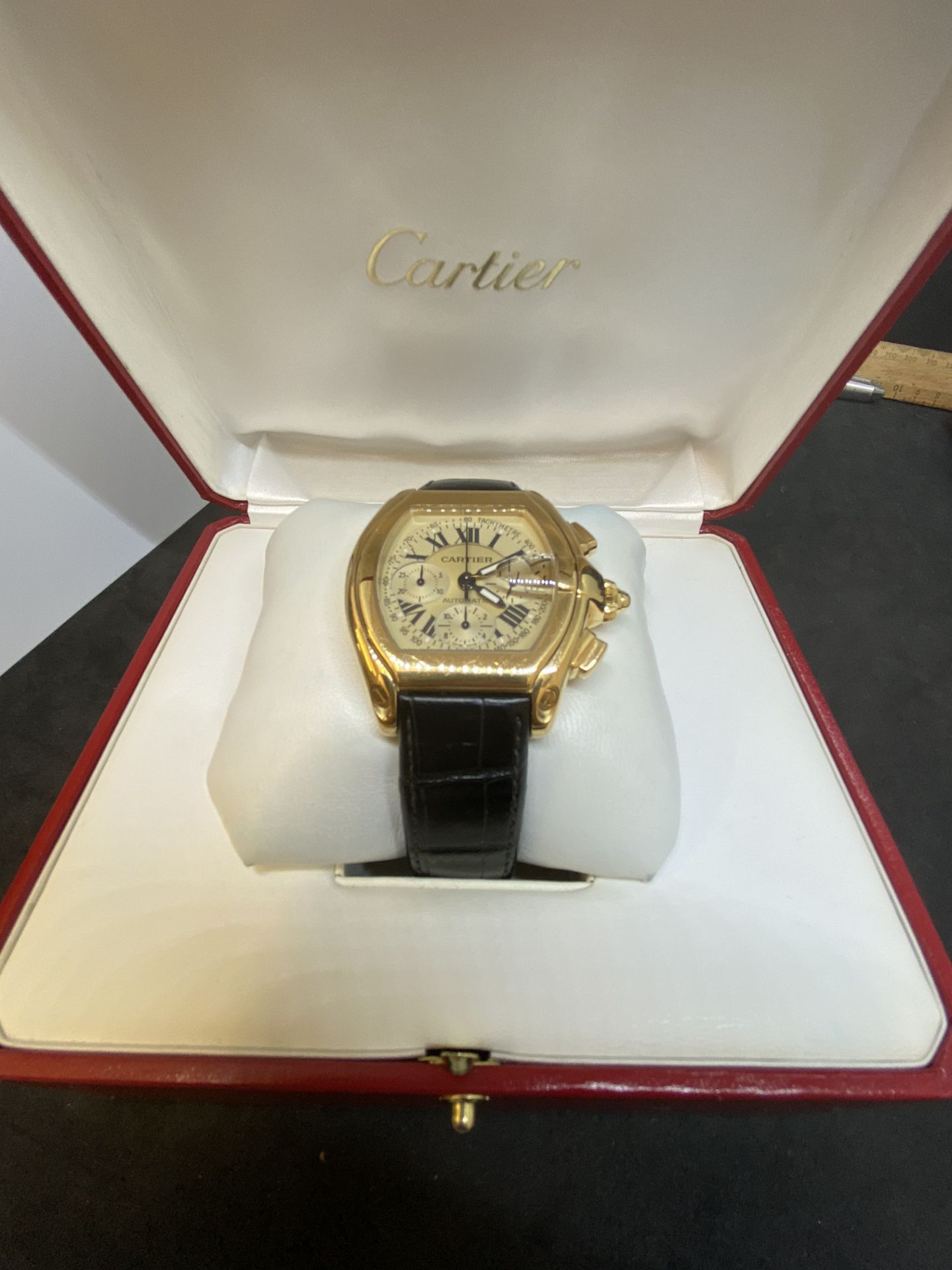 Cartier Roadster Xl Chronograph 2619 Yellow Gold 18k 48mm Automatic Watch with Box