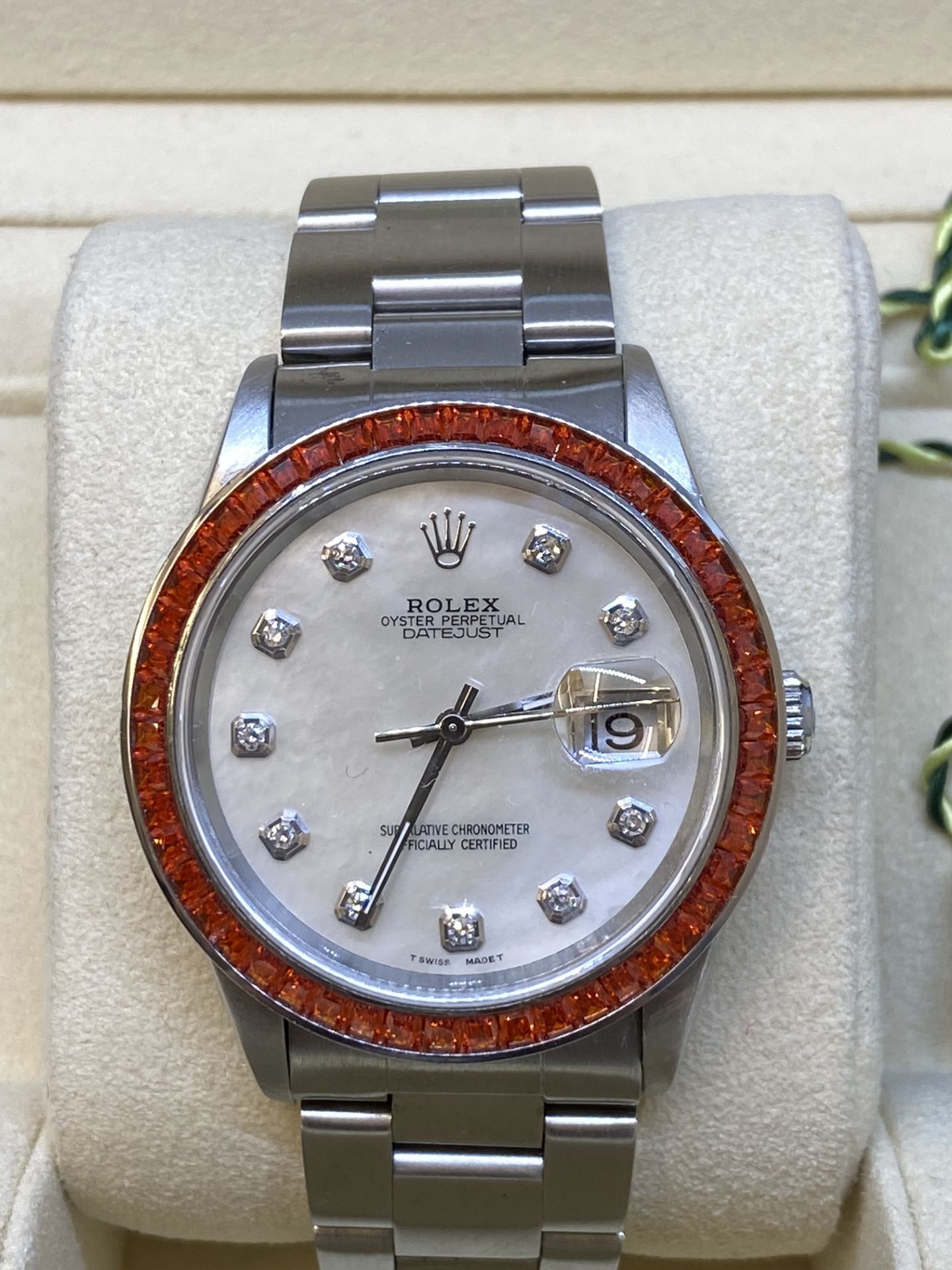 Rolex Stainless Steel Watch 16200 with Box - Set with Diamond dial & Orange Stone Set Bezel - Image 3 of 12