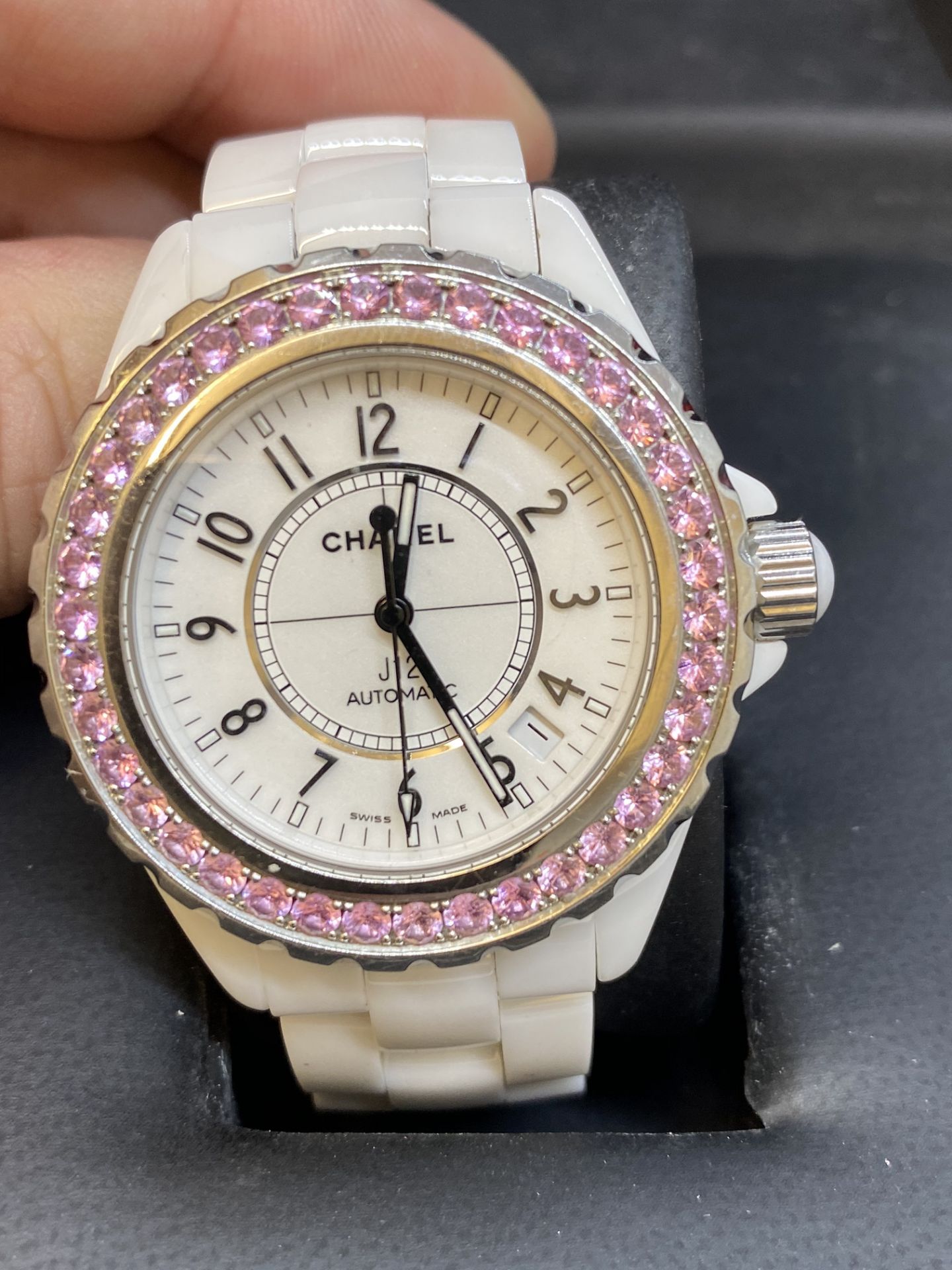 Chanel J12 Automatic Watch Set with Pink Sapphire Bezel with Box - Image 4 of 10