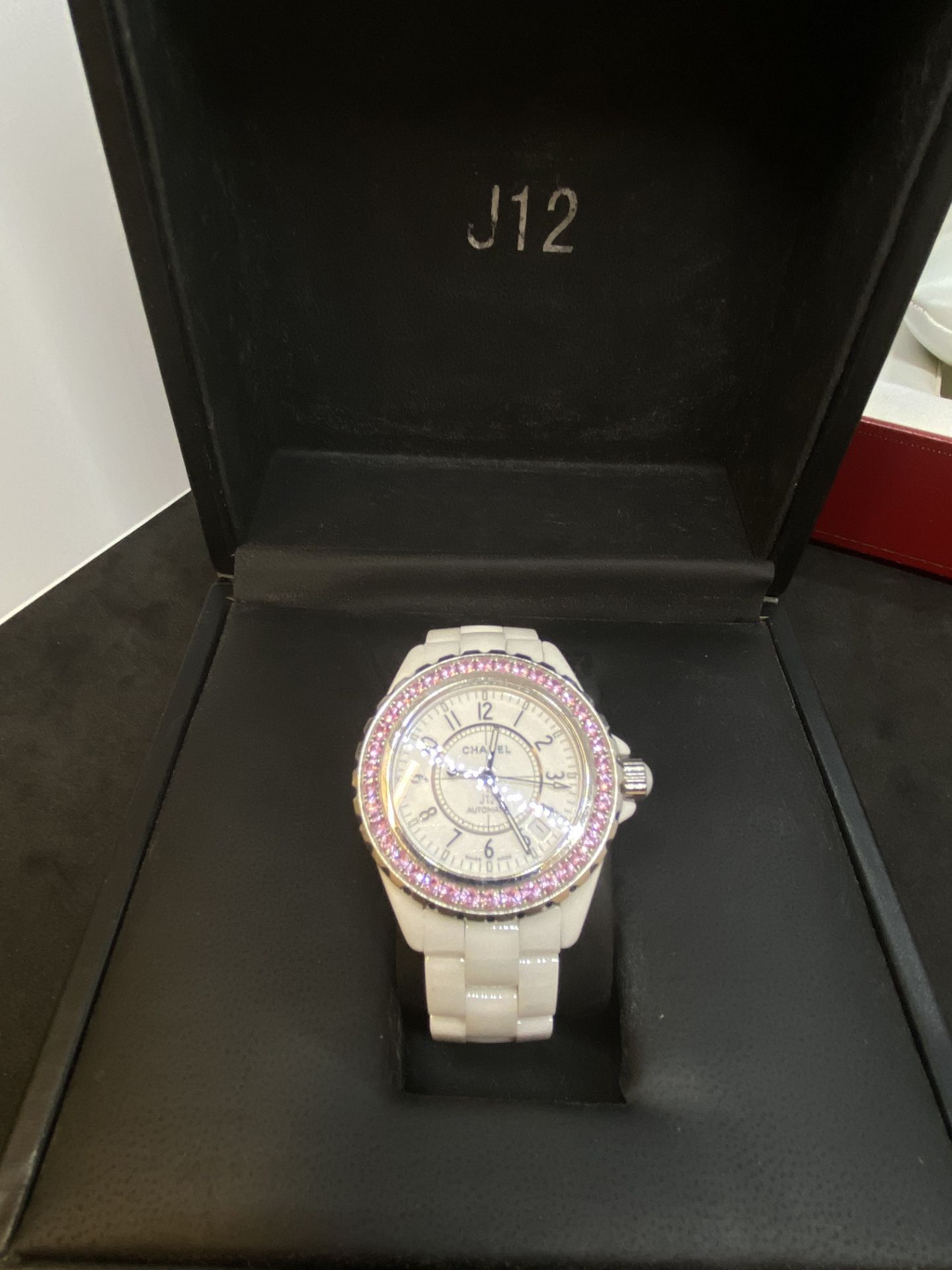 Chanel J12 Automatic Watch Set with Pink Sapphire Bezel with Box