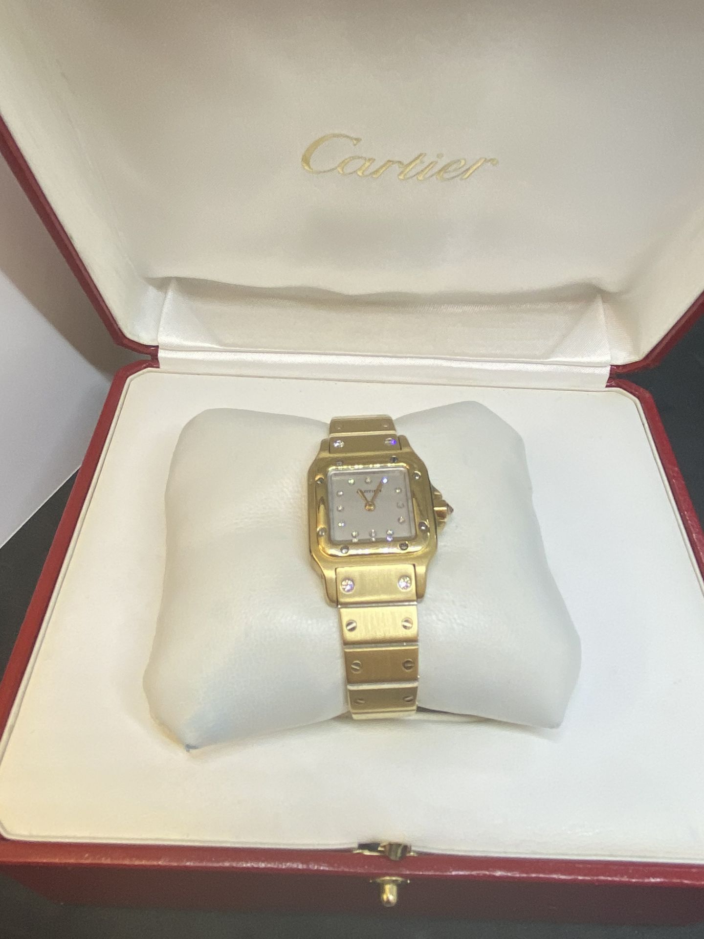 18ct GOLD SANTOS AUTOMATIC WATCH WITH BOX