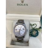 ROLEX STAINLESS STEEL AUTOMATIC WATCH WITH DIAMOND SET DIAL & BEZEL