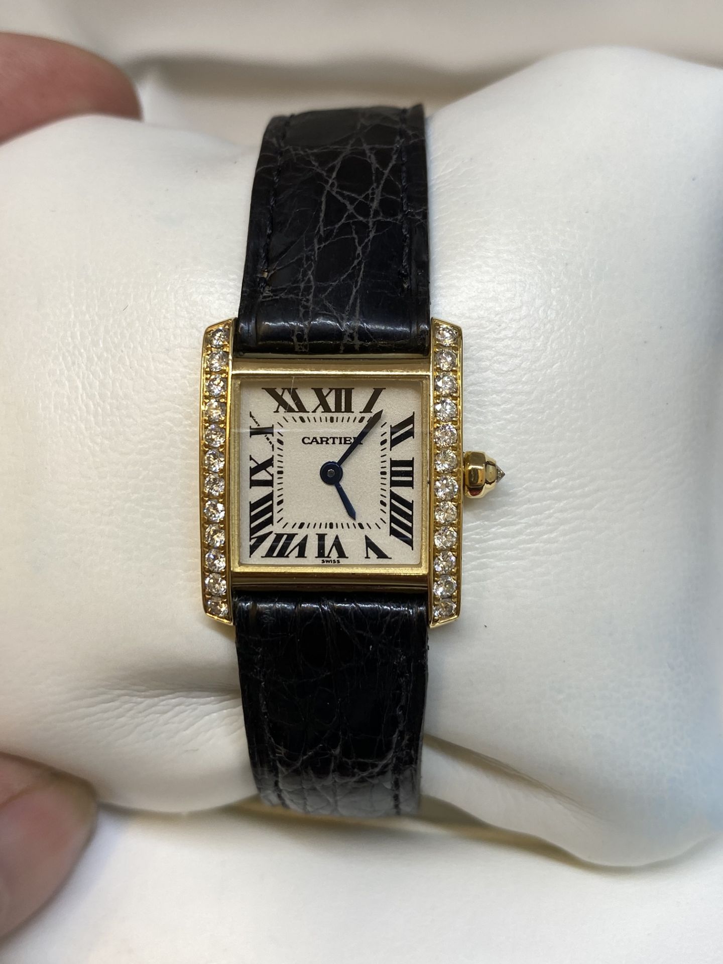 Cartier Tank Française 2364 Diamond Set 18K Gold Watch with Box - Image 6 of 13