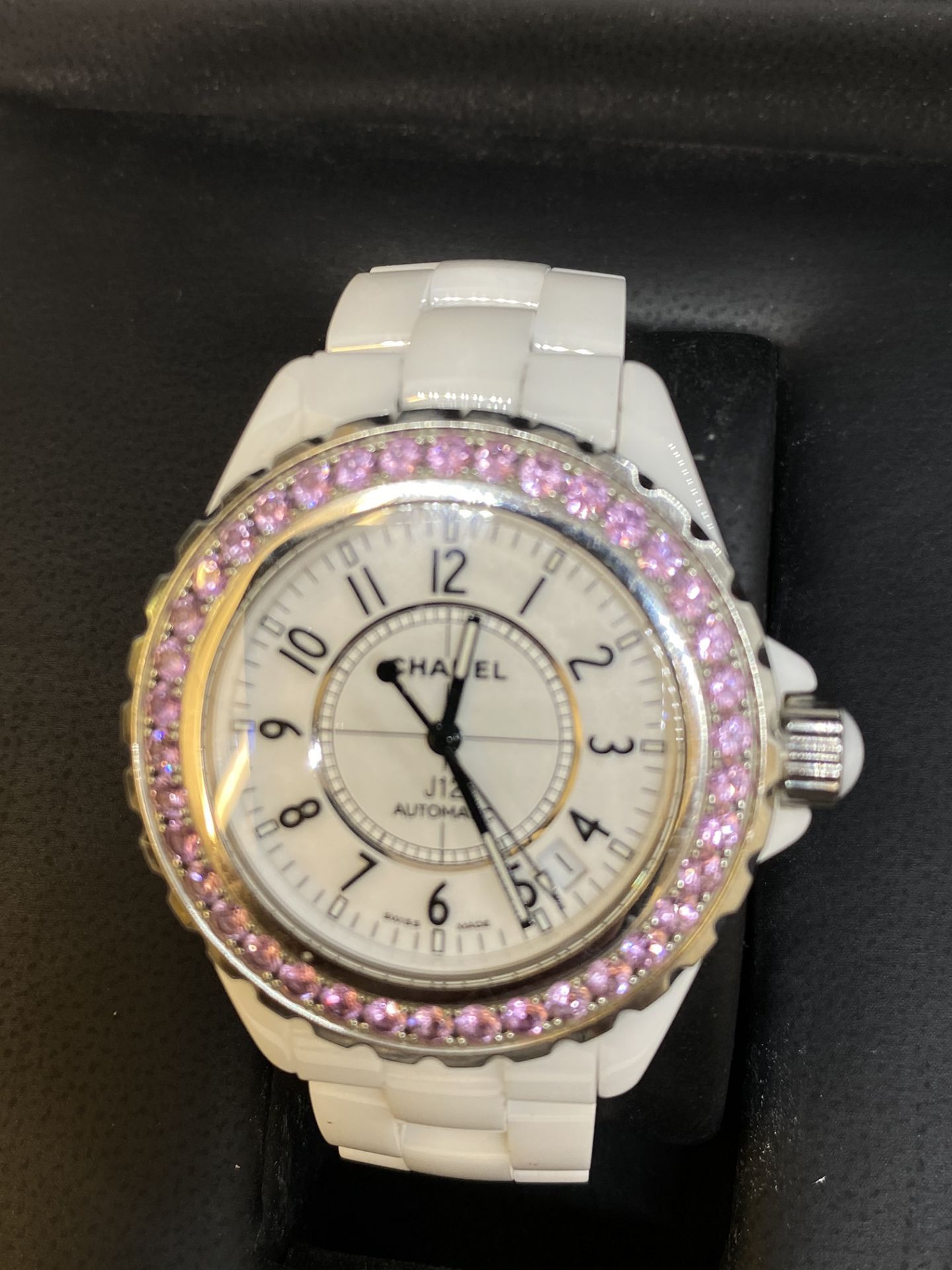 Chanel J12 Automatic Watch Set with Pink Sapphire Bezel with Box - Image 2 of 10