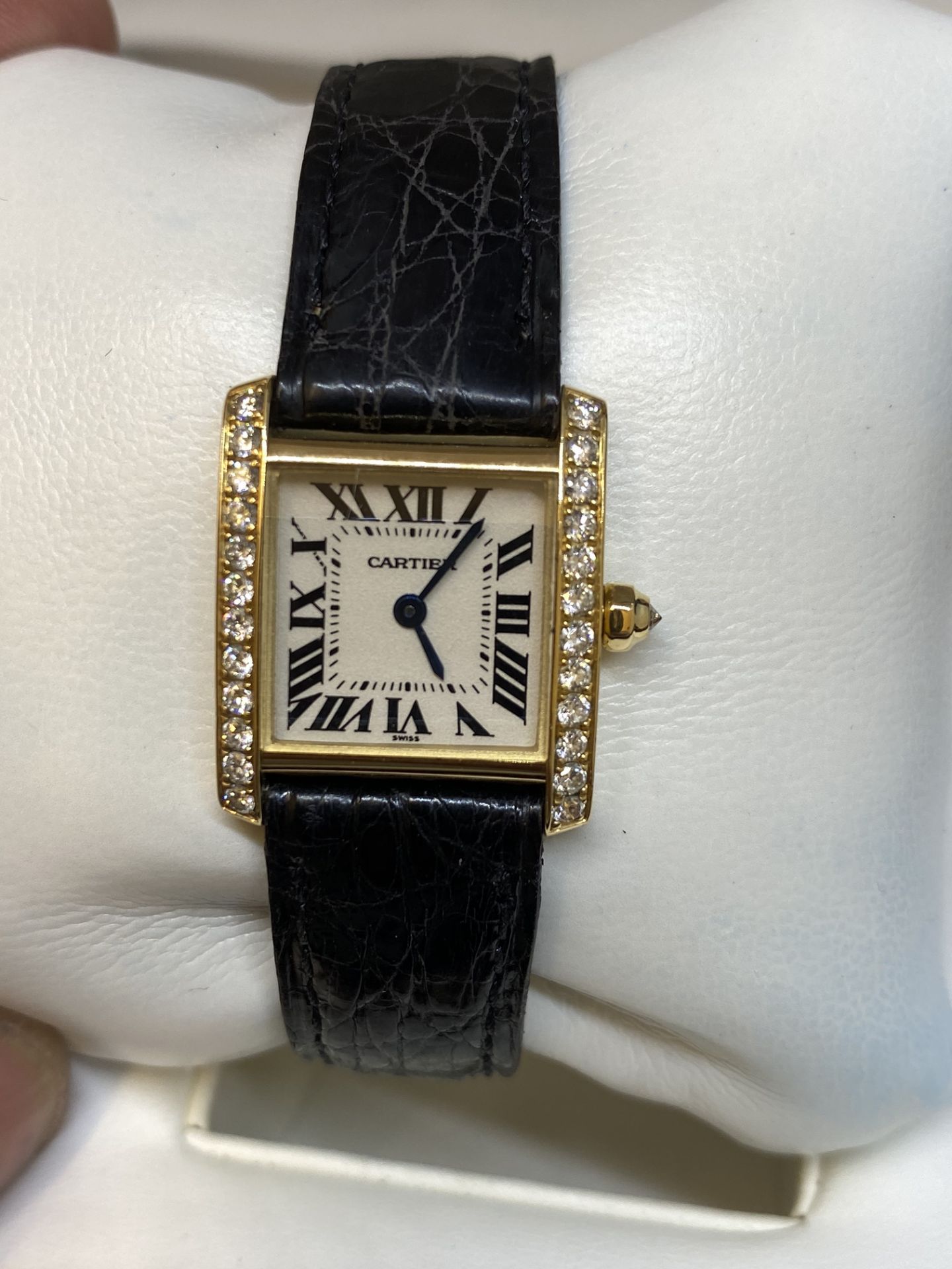 Cartier Tank Française 2364 Diamond Set 18K Gold Watch with Box - Image 5 of 13