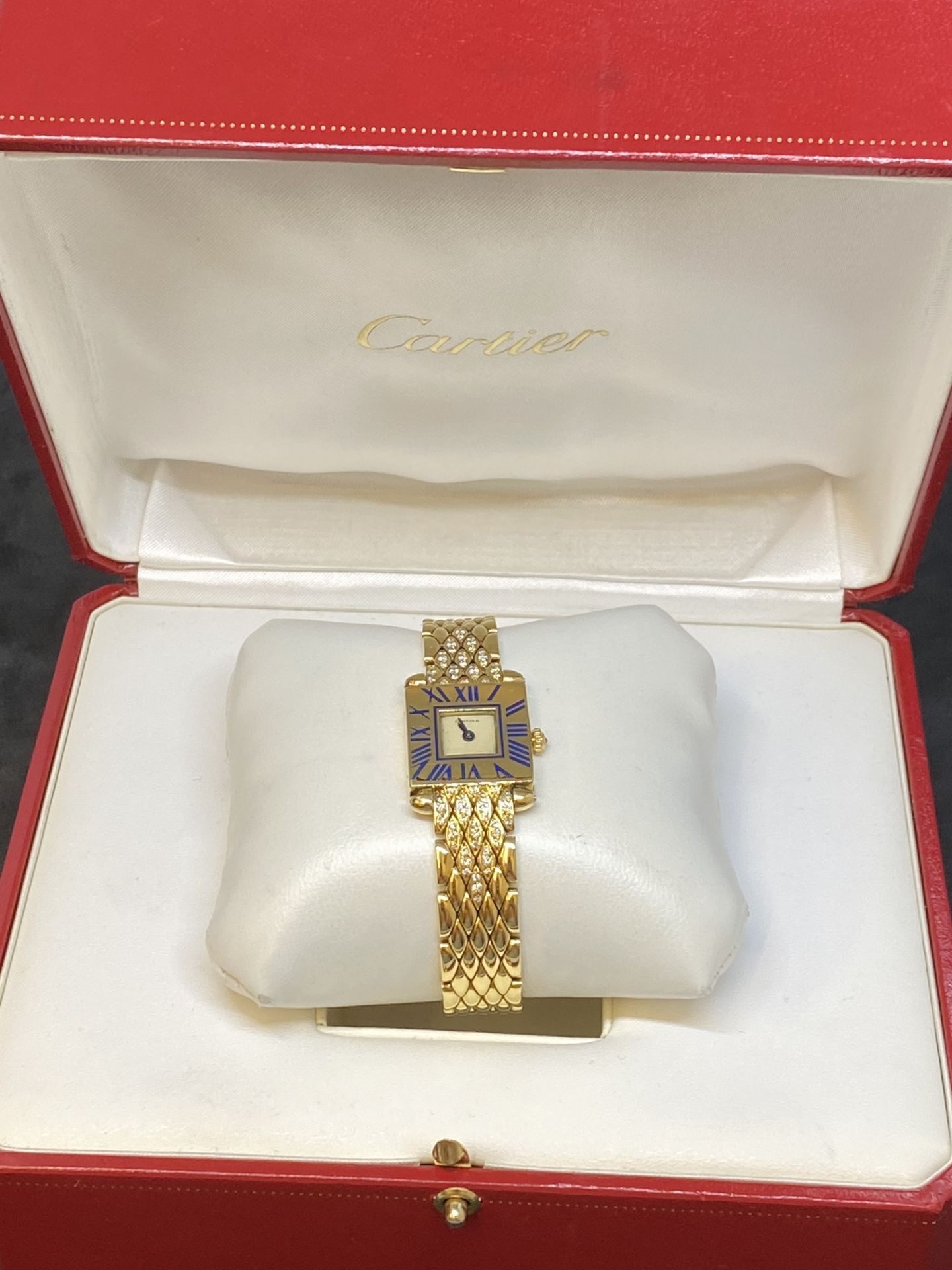 18ct Gold Cartier Watch Set with Diamonds