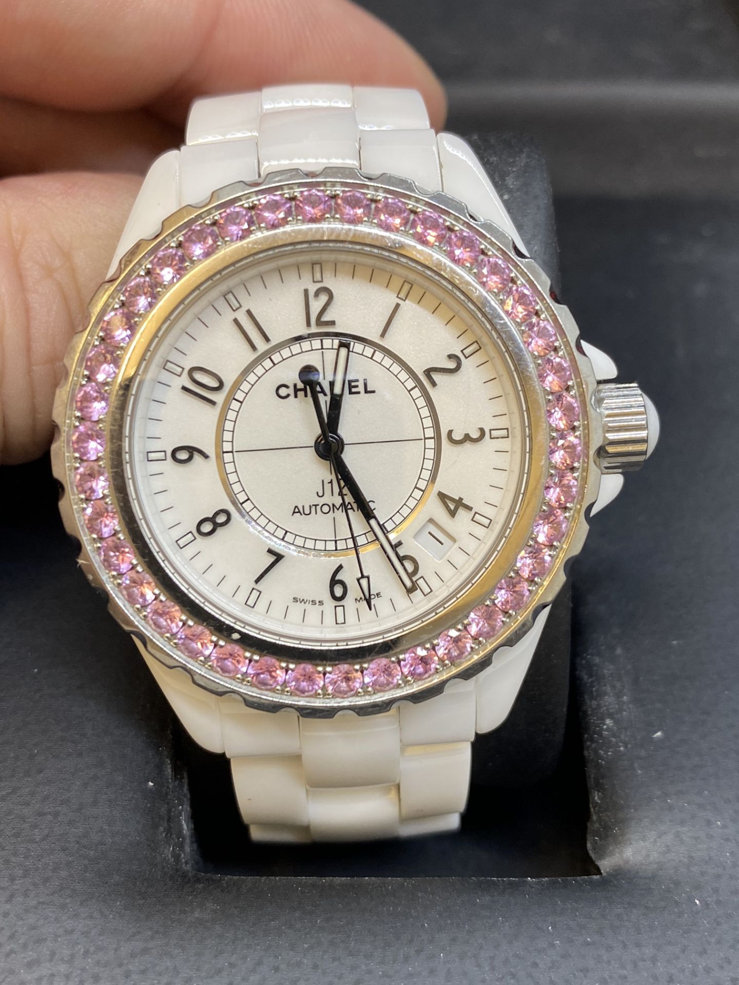 Chanel J12 Automatic Watch Set with Pink Sapphire Bezel with Box - Image 3 of 10